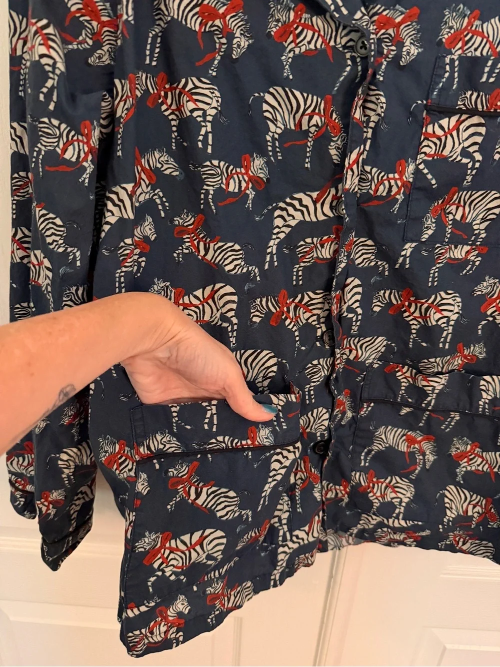 J. CREW M Cotton Poplin Pajama Top Zebra Holiday Party Animal